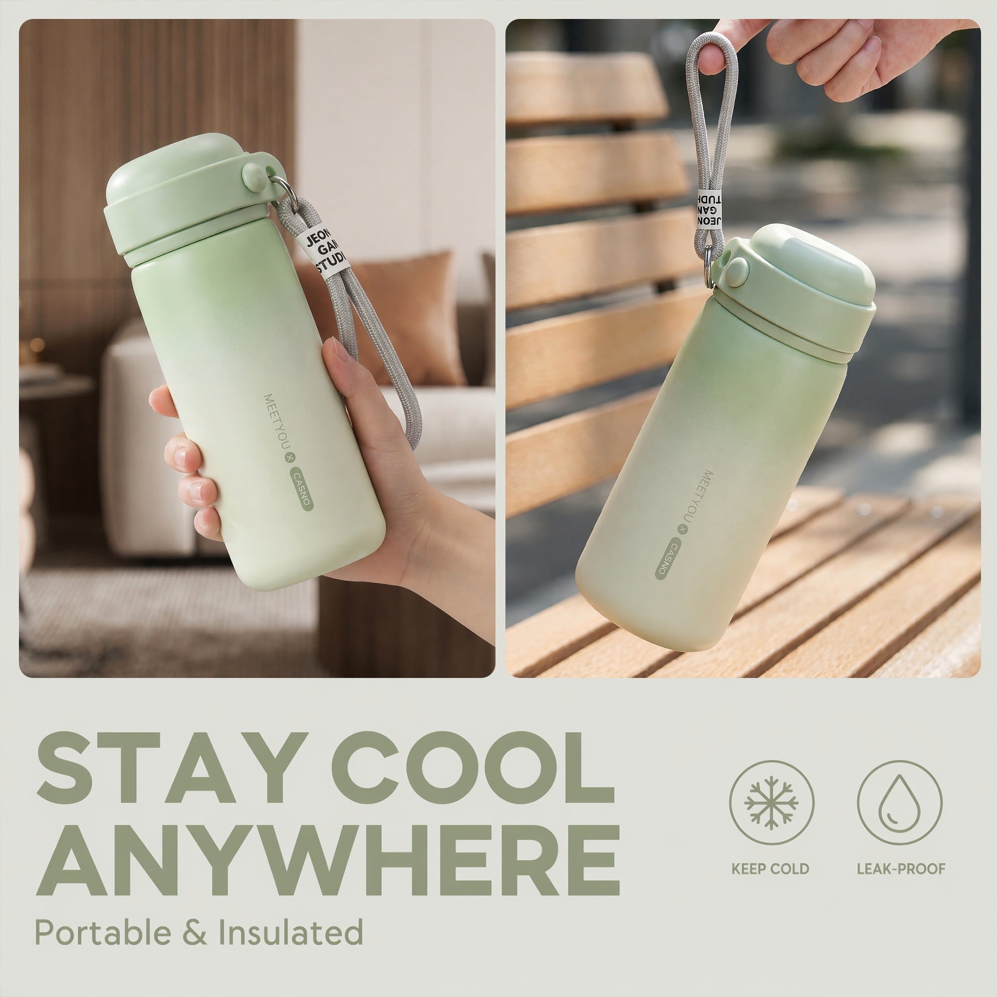 Unique Bargains 21 oz Stainless Steel Insulated Leak Proof Water Bottle Tumbler Green