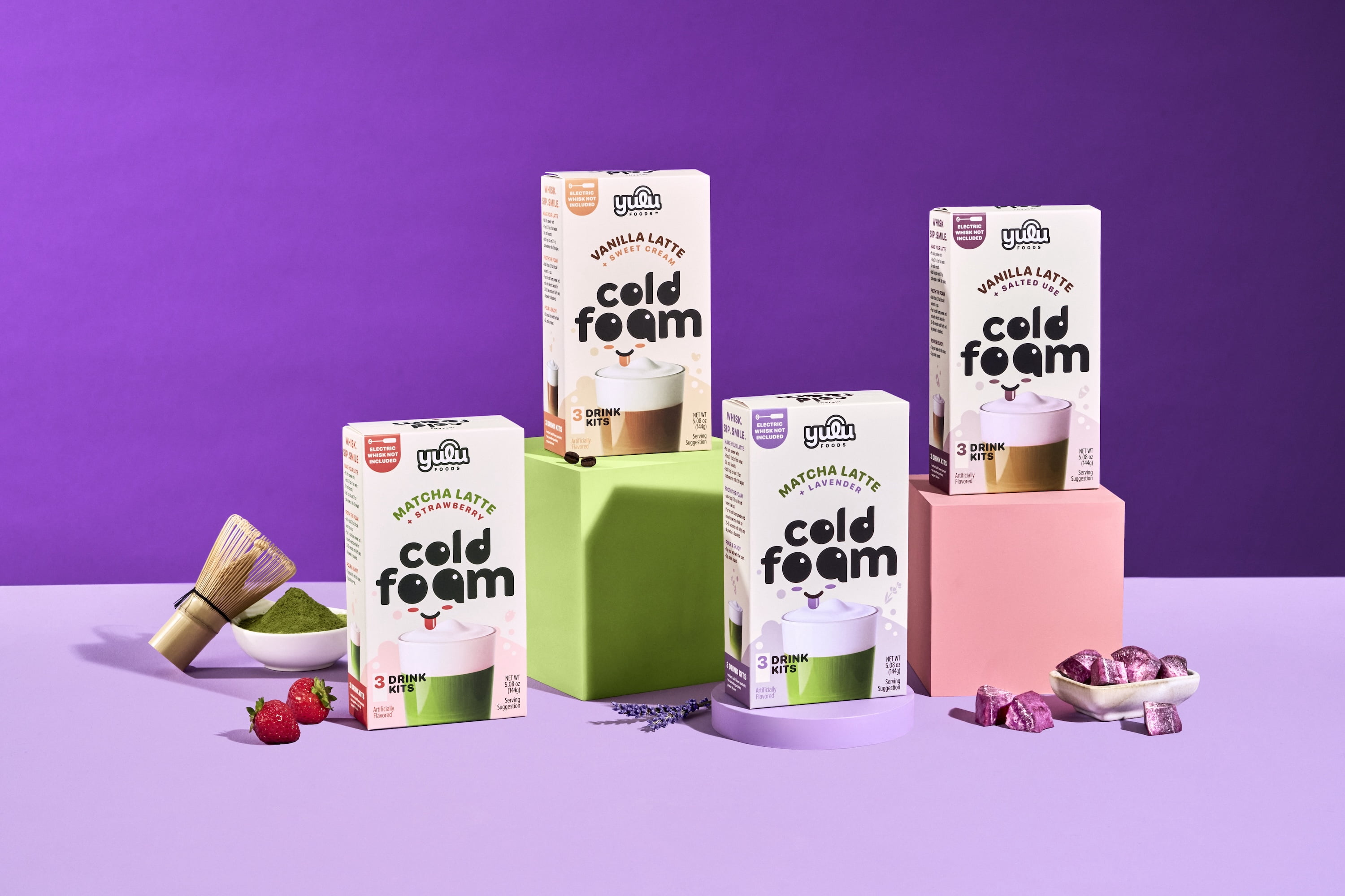 Yulu - Instant Cold Foam Latte Kit - Matcha Latte w/ Lavender Cold Foam 3 SETS NET WT 5.08 oz (144g)