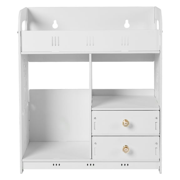 Dwellnix Modern White PVC Wall Cabinet for Bathroom, 2 Drawers with Crystal Handles, Easy Installation, Ideal for Bedroom or Vanity Use