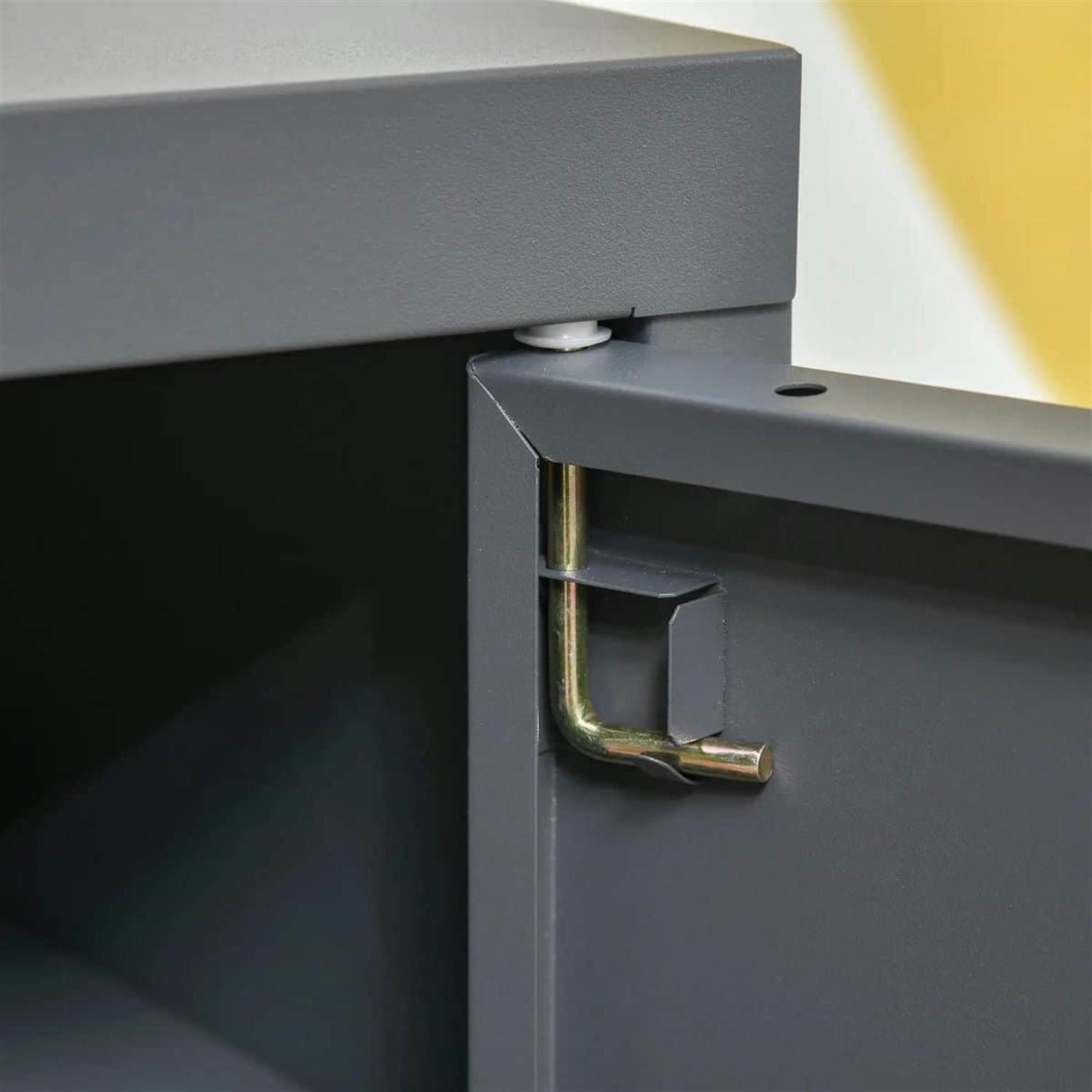 Demi Bonn 19" Industrial Metal End Table, Rustic Living Room Side Table with Lockable Door and Adjustable Shelf for Home Decor, Gray