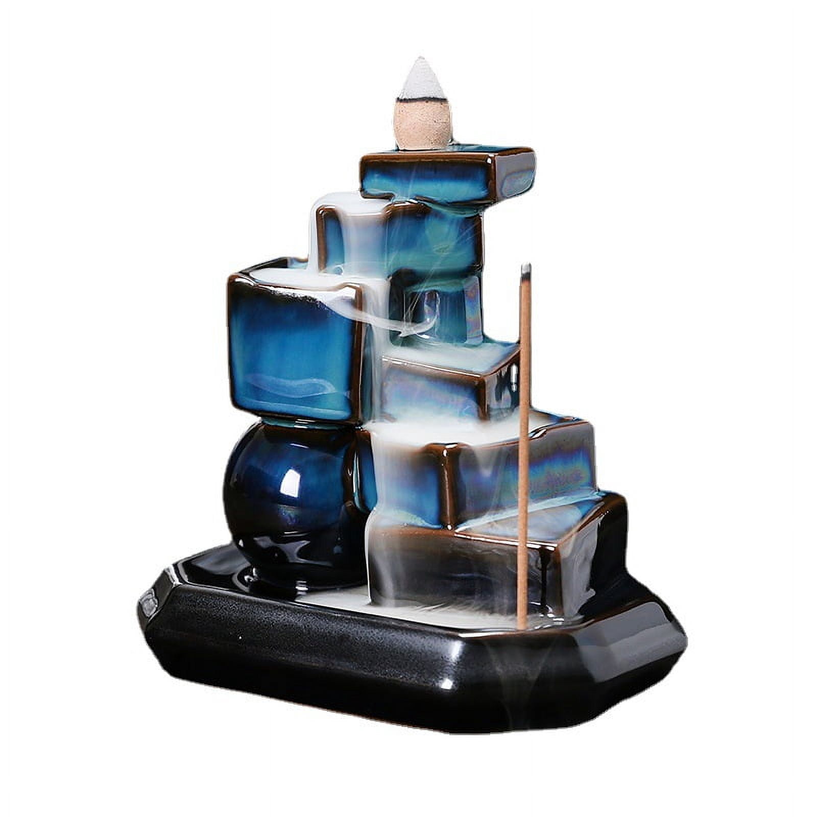 Ceramic High Mountain Flowing Water Backflow Incense Holder Creative Ball Square Blue Incense Stick Burner Home Decoration