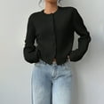thumbnail image 5 of Button Up Cardigans for Women, Comdrip Women's Button Down Long Sleeve Crewneck Crop Cardigan Sweater Cute Knitwear Clothes Lightweight Cardigans for Women Black M, 5 of 8