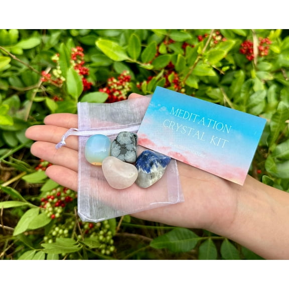 Meditation Crystal Kit 4 pcs In Pouch - Opalite, Rose Quartz, Sodalite, Obsidian