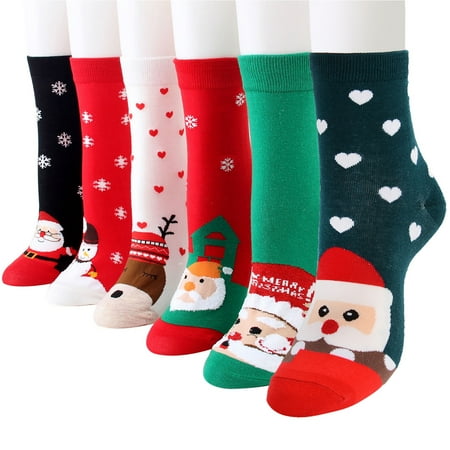 

6 Pairs Christmas Socks Fashion Cute Crew Socks Cotton Socks for Women Girls