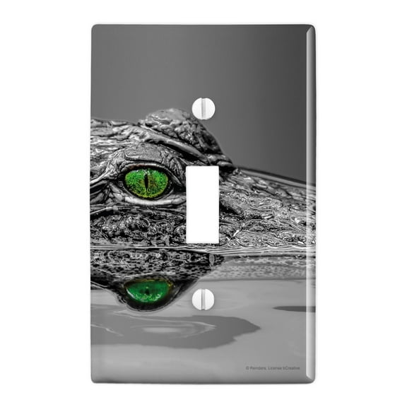 Alligator Black and White Green Eyes Plastic Wall Decor Toggle Light Switch Plate Cover