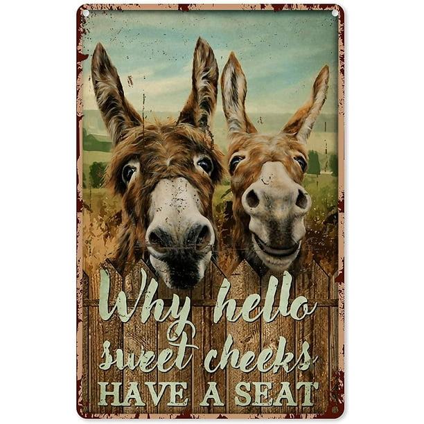 Hello Sweet Cheeks Sign Small Donkey Couple Metal Sign Why Hello Sweet
