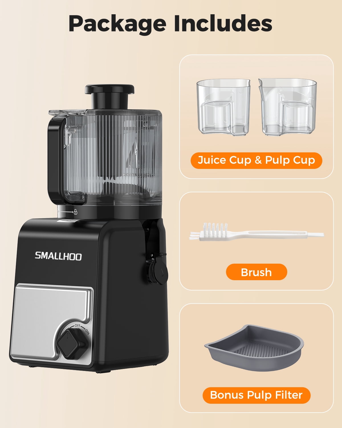 SMALLHOO Juicer Machines 6.5" Extra Wide Chute, 3-in-1 for Juice, Sorbet & Nut Milk, Cold Press Juicer for Whole Fruit, Quiet, Easy to Clean & BPA-Free