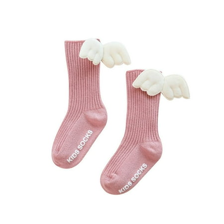 

Baby Girls Knee High Bow Socks Toddler Autumn Winter Angel Wing Combed Cotton Spanish Style Plain Ribbed Non-slip Stockings