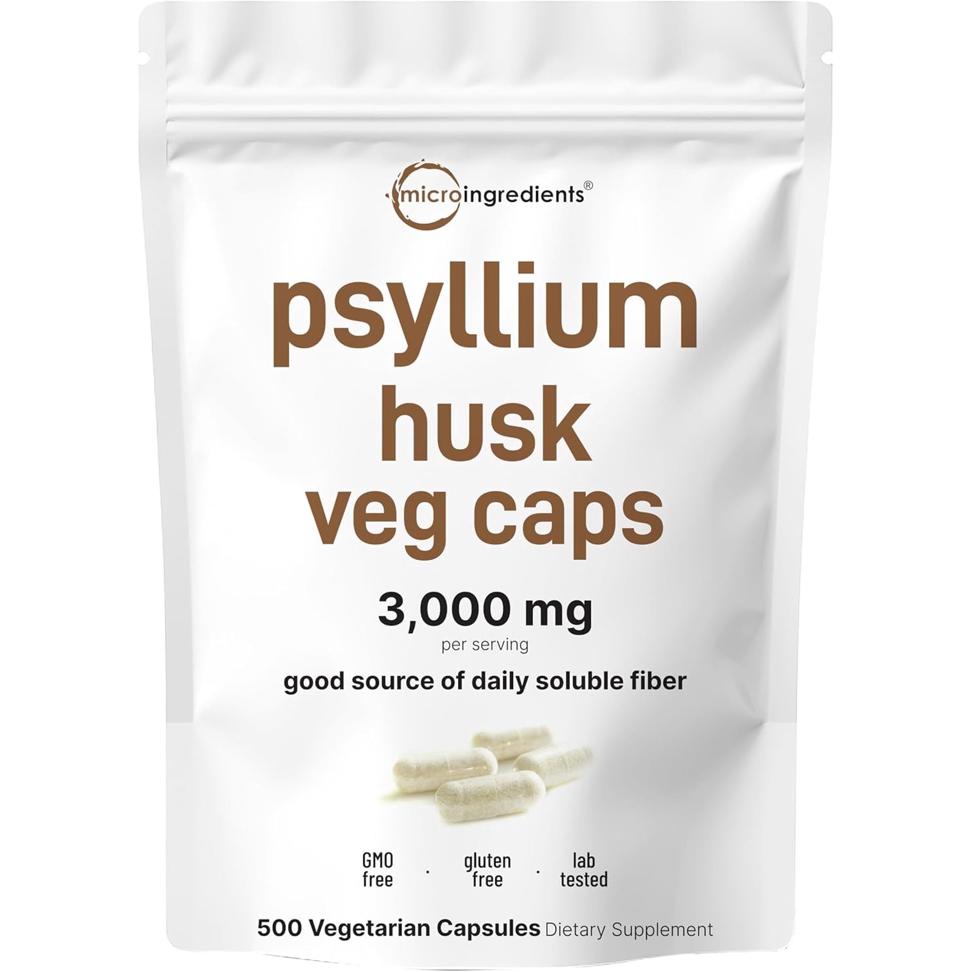 Micro Ingredients Psyllium Husk Capsules 3000mg Per Serving, 500 Veg Caps