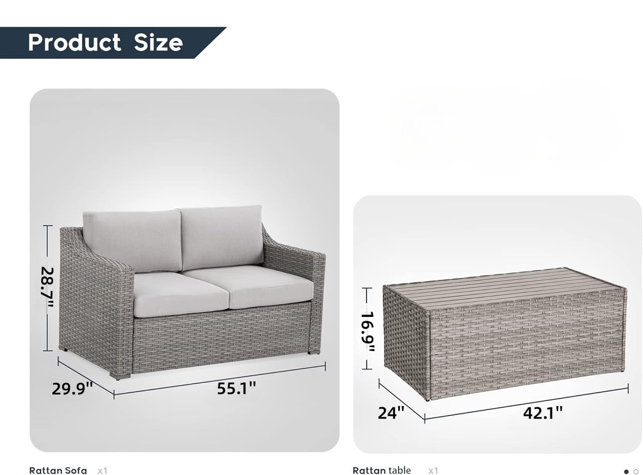 Outdoor Sectional with Loveseat & Coffee Table Set, Patio Conversation Set, All-Weather Rattan Sofa