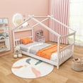 thumbnail image 1 of Costway Twin Size House Bed with Roof Wooden Low Floor Bed No Box Spring Needed White, 1 of 10