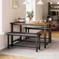 thumbnail image 4 of Garvee 3 Piece Dining Table Set for 4, Modern Industrial Wooden Kitchen Table with 2 Upholstered Benches, Space Saving Metal Frame Dining Set for Living Room, Dining Room, Apartment, 4 of 7