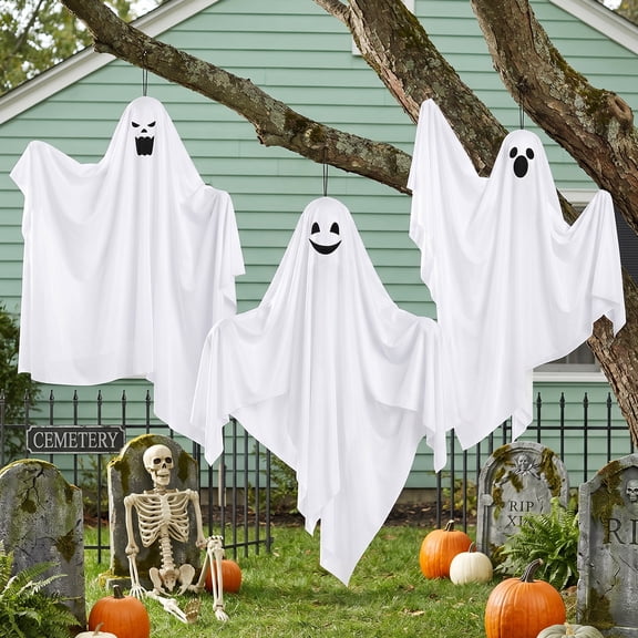 Ayieyill Halloween Hanging Ghosts Outdoor Decoration(3 Pack), Cute Flying Ghosts for Halloween Yard Garden Porch Party Decorations