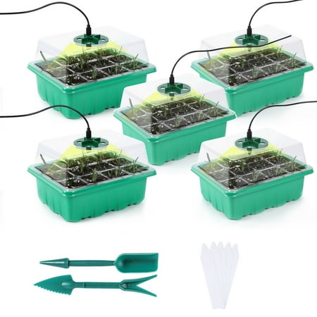 

Leke 5sets Plant Growth Trays Setwith Grow Light with Humidity Vented Domes Reusable Green