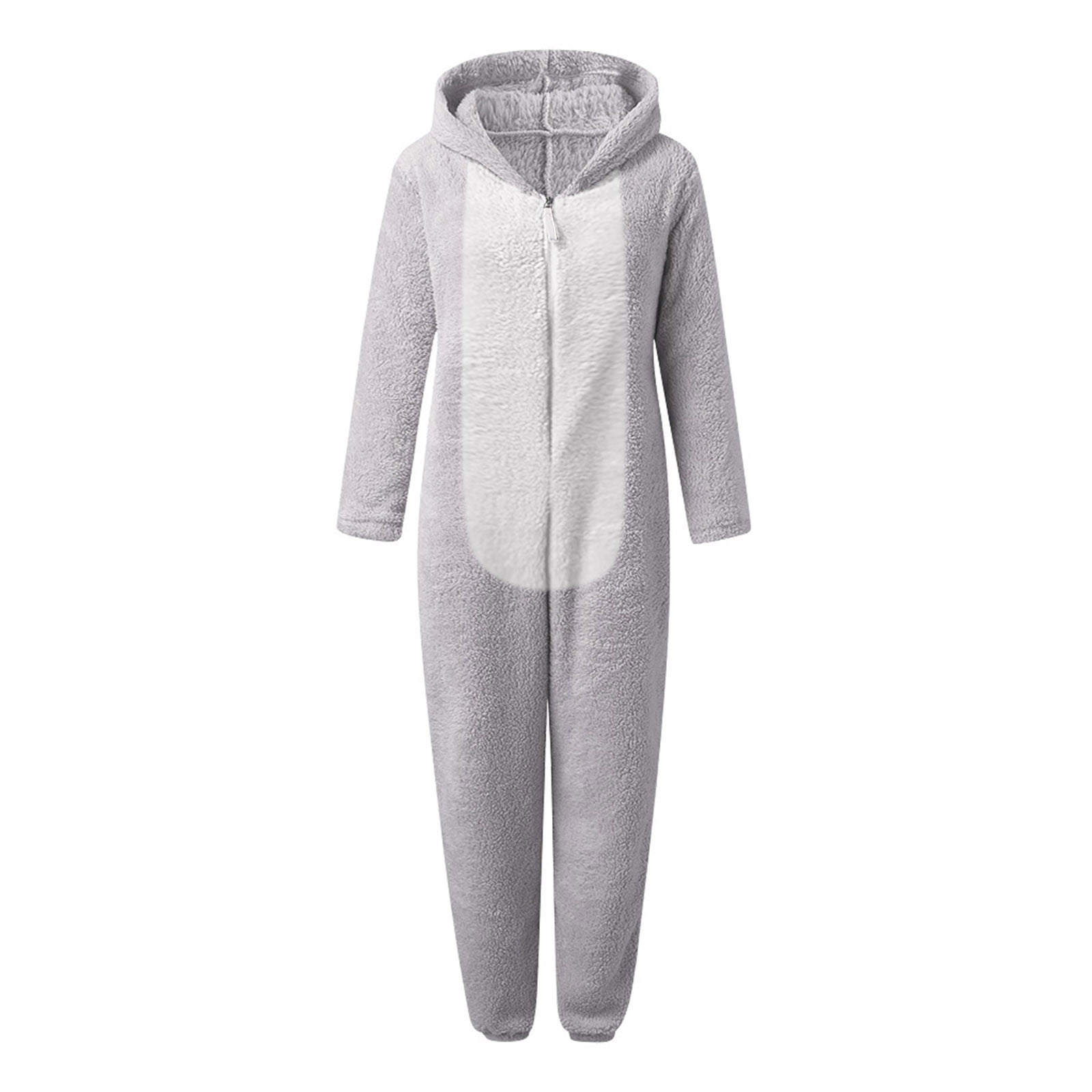 FNFYFH Pajama Onesie for Women Winter Warm Zipper Pajamas Set Cute Teddy Bear Fleece Jumpsuit Fuzzy Furry Sleepwear Sets with Hood Plus Size S-5XL