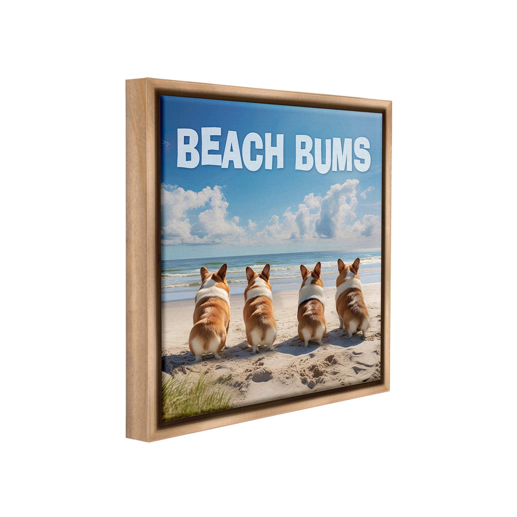 Stupell Industries Beach Bums Corgis Animals & Insects Painting Brown Floater Framed Canvas Art Print Wall Art, 25 x 25