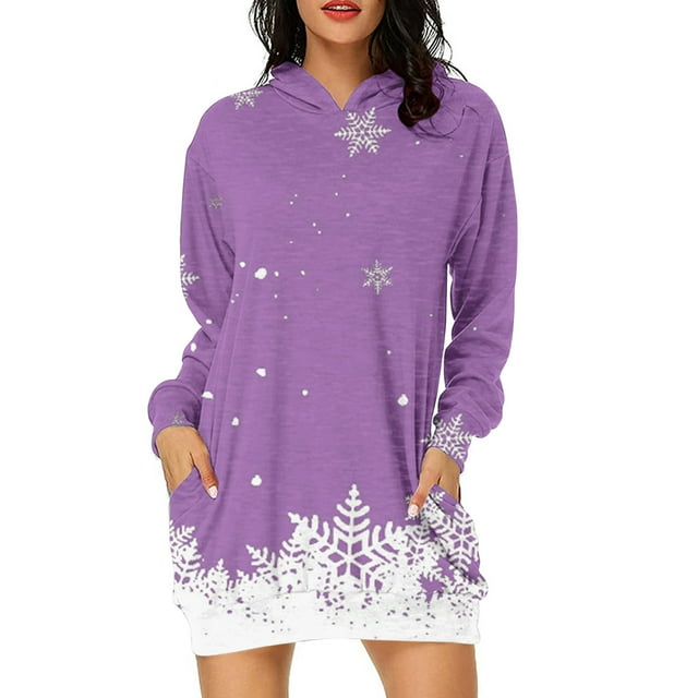HNMKIU Hauts à Manches Longues pour Femmes Sweat à Capuche Imprimé de Noël Décontracté pour Automne et Hiver