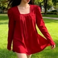 thumbnail image 3 of Camiseta Casual De Manga Larga Para Mujer, Camiseta Informal De Manga Larga Con Dobladillo Curvado Frontal Plisado Para Oficina, 3 of 7