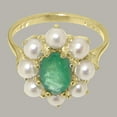 thumbnail image 5 of LBG British Made 14k Yellow Gold Natural Emerald & Cultured Pearl Womens Statement Ring - 33 size options - Size 7.25, 5 of 6