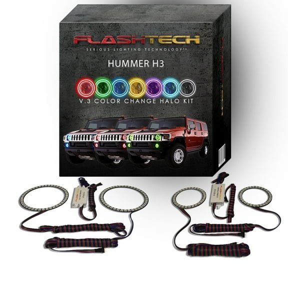 Flashtech RGB Multi Color Changing LED Halo kit for 06-10 Hummer H3 Headlight & Fog Lights
