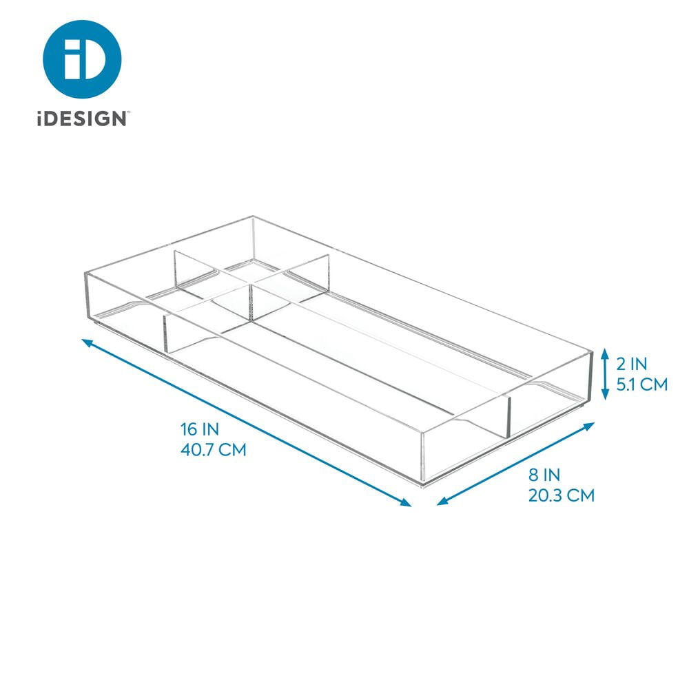 iDesign Plastic Divided Drawer Organizer, Storage Container for Vanity, Bathroom, Kitchen Drawers, 8" x 16" x 2", Clear