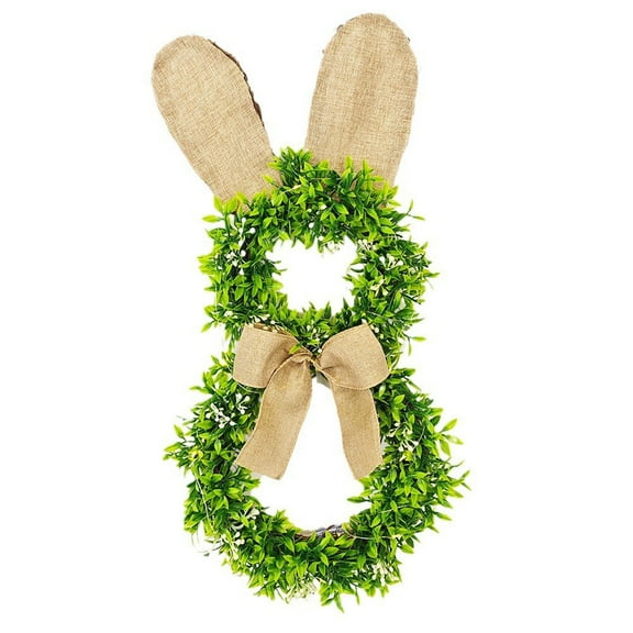 TERGAYEE Easter Bunny Wreath,Artificial Easter Wreath Bunny Wreath Door Wreath for Home and Wall Decorations with Green Leaves for Spring Decorations