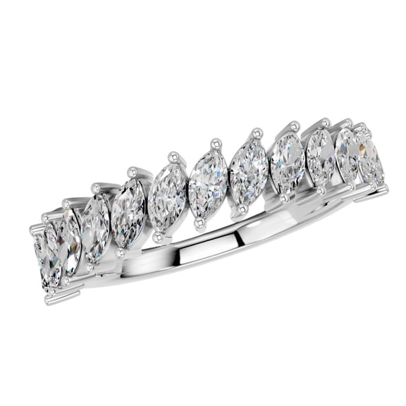 KEEVA JEWELS White Gold Plated Silver Marquise Cut 1.30Ct Moissanite Diamond Classic Half Eternity Wedding Ring Size 8