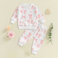 thumbnail image 2 of NOLDARES Toddler Baby Girls Clothes Set Ruffle Knit Ribbed Long Sleeve T-Shirts Tops+Pants 2Pcs Outfits Fall Winter Clothes(Red,6-12 M), 2 of 4