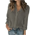 thumbnail image 1 of Admvng Chemises en Lin pour Femmes Col en V Froncé Été Décontracté Manches 3/4 P-2TG, 1 of 6