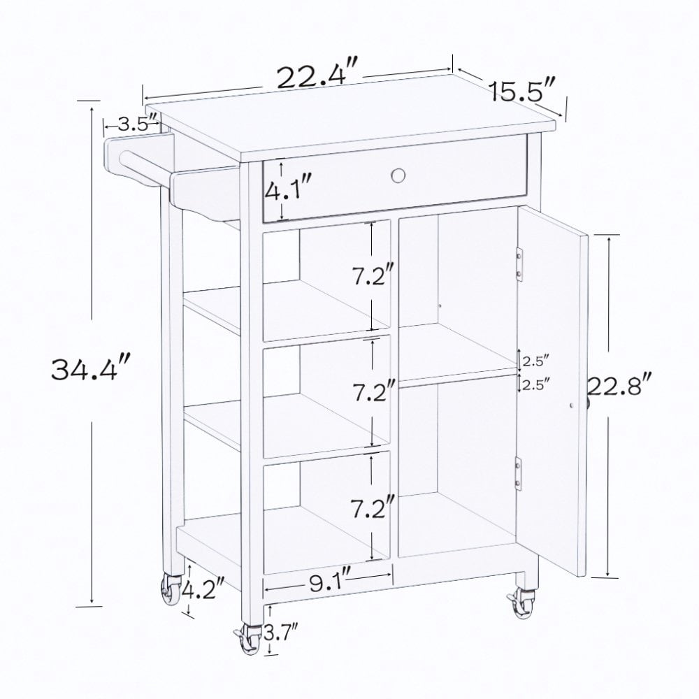 Gzxs Kitchen Island, Small Rolling Kitchen Cart with Open Storage Shelves, Dining Serving Utility Trolley on Wheels with Drawer & Cabinet, Towel Rack, Rubberwood Top, White+Natural
