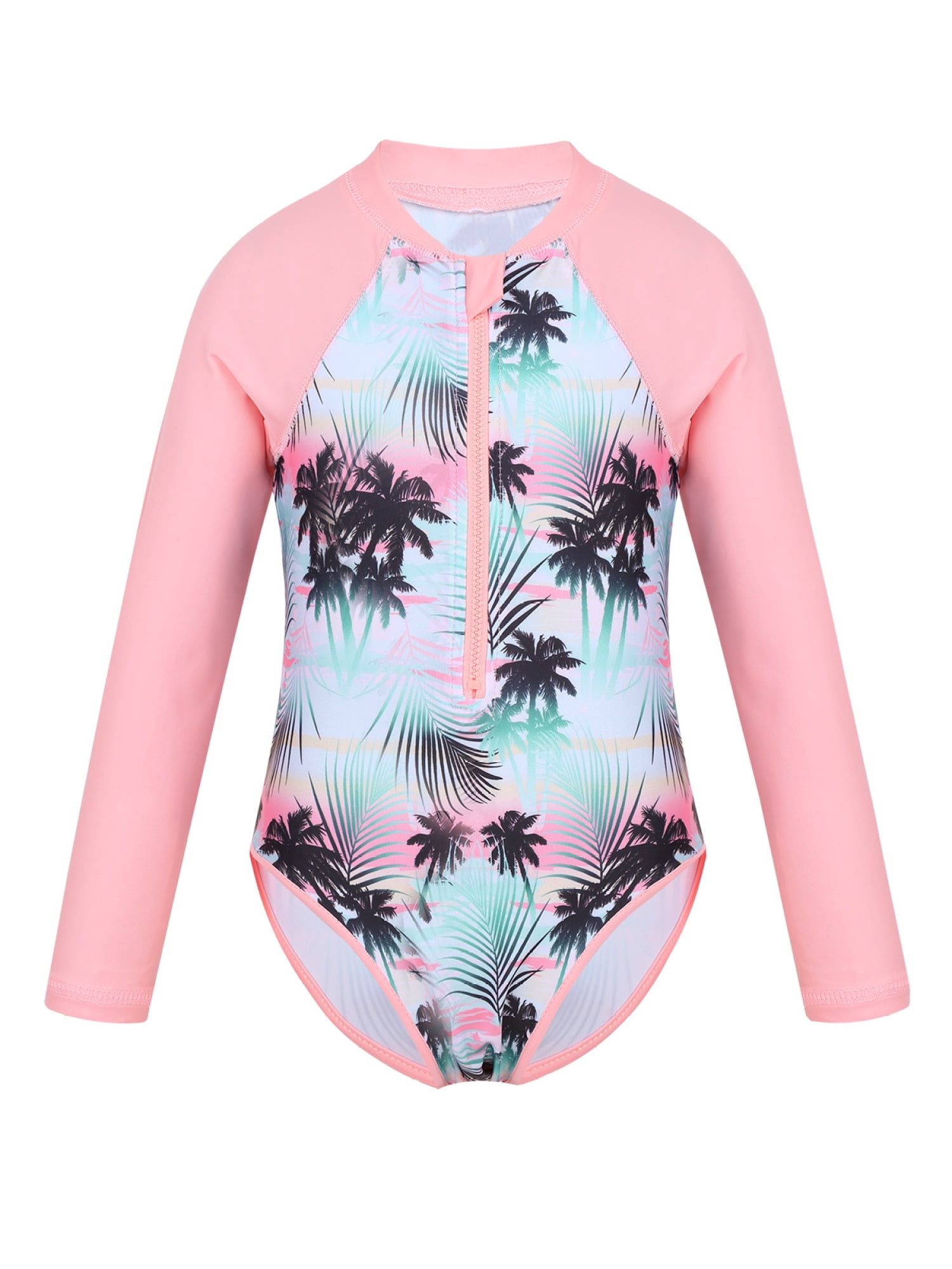 iiniim Kids Girls Palm Pattern Long Sleeve Zipper Rash Guard Shirt Sun ...