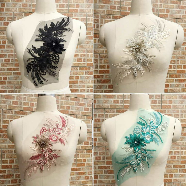 Farfi Lace Flower Applique Trim Embroidery DIY Sewing Wedding Bridal Dress  Decoration (Black)