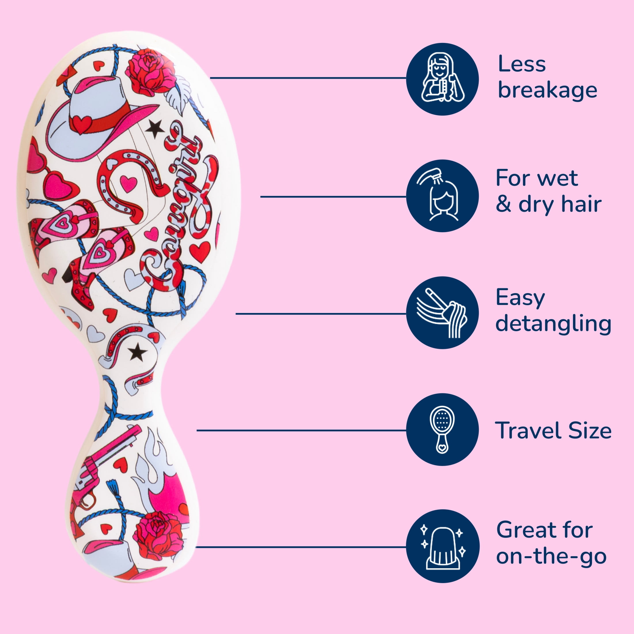 Wet Brush Original Mini Detangler Cowboy Pink Horseshoe, For All Hair Types