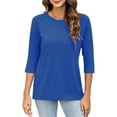 thumbnail image 3 of Fanxing 3/4 Sleeve Shirts for Women Summer Crew Neck T Shirts Trendy Solid Color Basic Tees Shirt Blue,M, 3 of 7