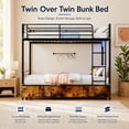 thumbnail image 2 of Miniyam Twin Over Twin Metal Bunk Bed with Storage Drawers, Convertible Bunk Bed with Guardrails, Ladder, Black, 2 of 7