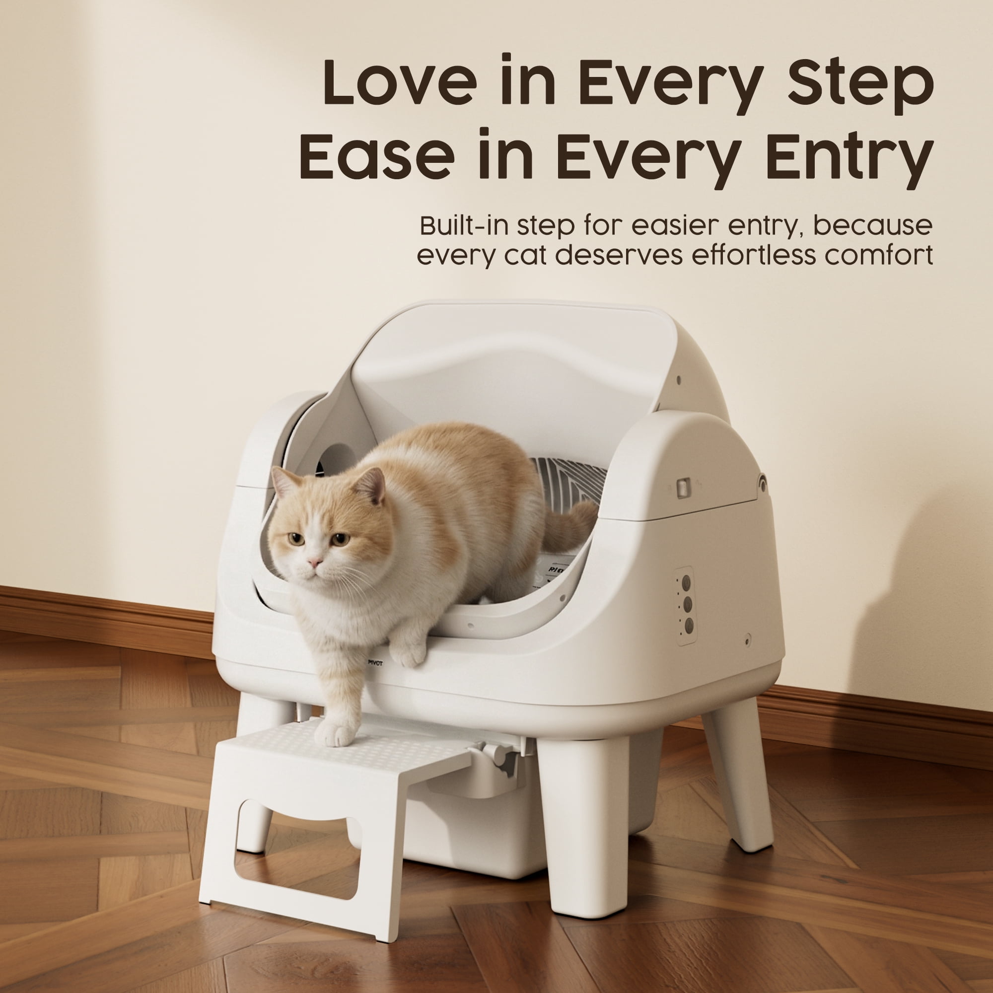 PetPivot AS12 Automatic Cat Litter Box Self-Cleaning with Safety Protection, Liners, Front Entry Step Included, White