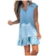 thumbnail image 1 of Vestido sin mangas con cuello en V para mujer: botones en la parte delantera, dobladillo con volantes, pliegues en el pecho, elegante prenda de color liso, 1 of 7