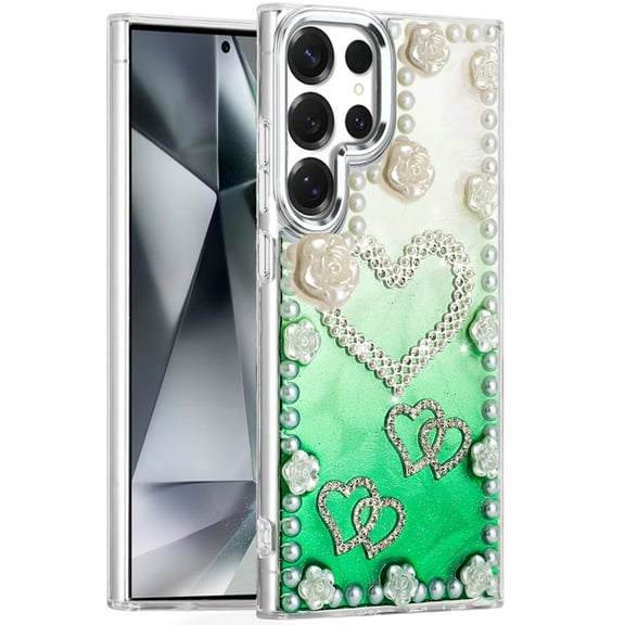 For Samsung Galaxy s24 Ultra Pearls Epoxy Glitter Ornaments Design Chrome Edged Case - 5