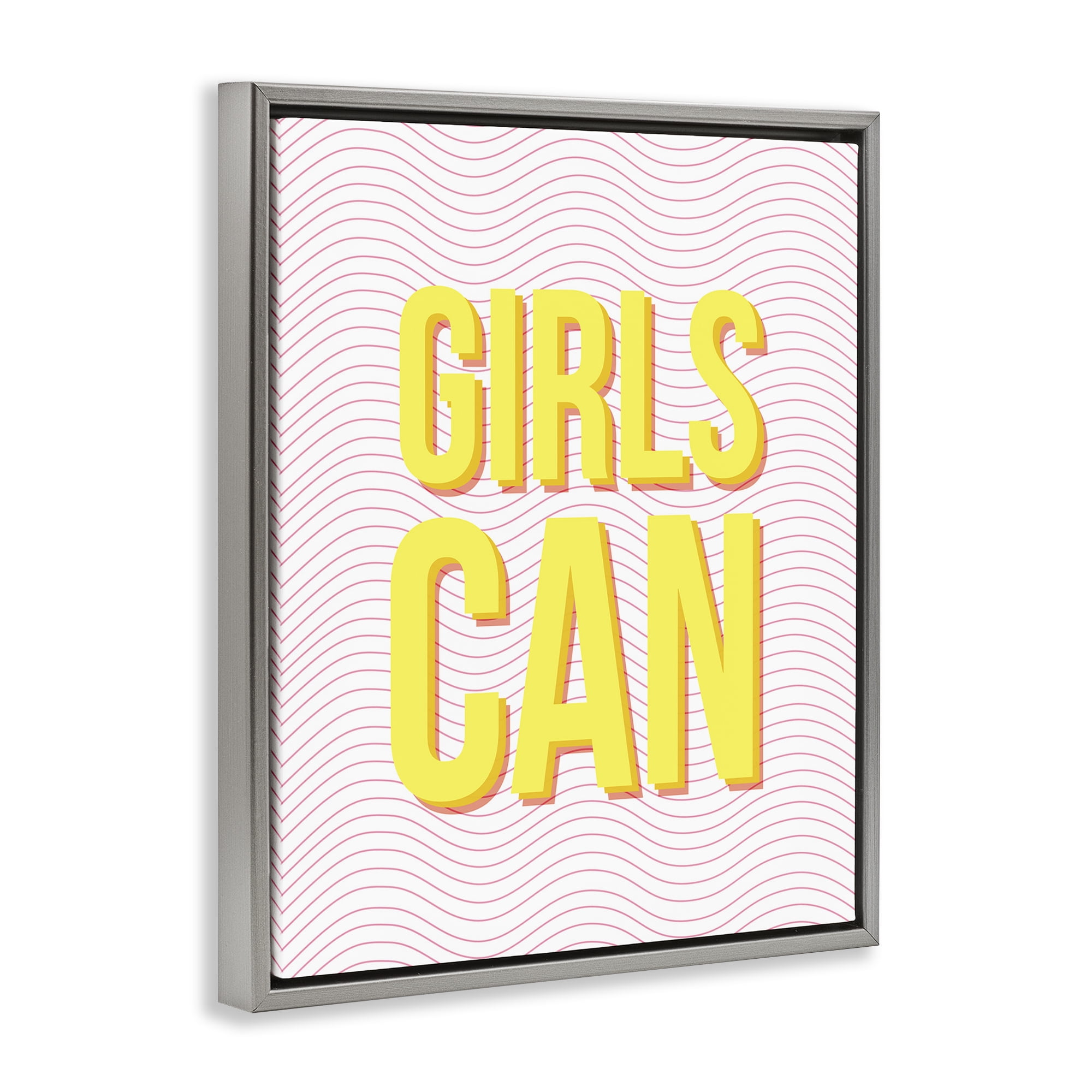 Stupell Industries Inspiring Girls Can Typography Painting Gray Floater Framed Art Print Wall Art, 25 x 31