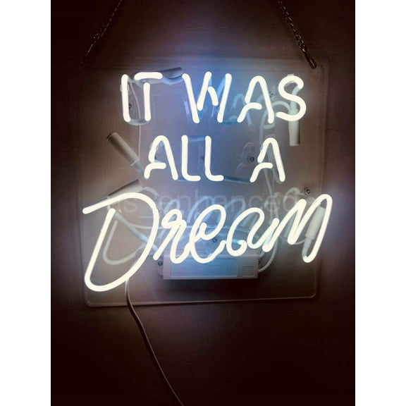 Queen Sense 14" White It Was All A Dream Neon Sign Acrylic Man Cave Handmade Neon Light 114IDWA