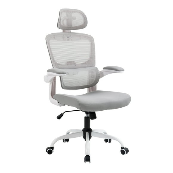 Silla Oficina de Respaldo Alto Ergonómica, Color Gris, para Hogar u Oficina HOMEMAKE FURNITURE Moderno