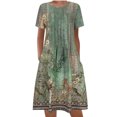 thumbnail image 2 of Fartey Women's Boho Floral Print Midi Dress Summer Short Sleeve Pleated Dress Loose Casual Crew Neck Sundress Beach Vacation Dresses Green M, 2 of 6