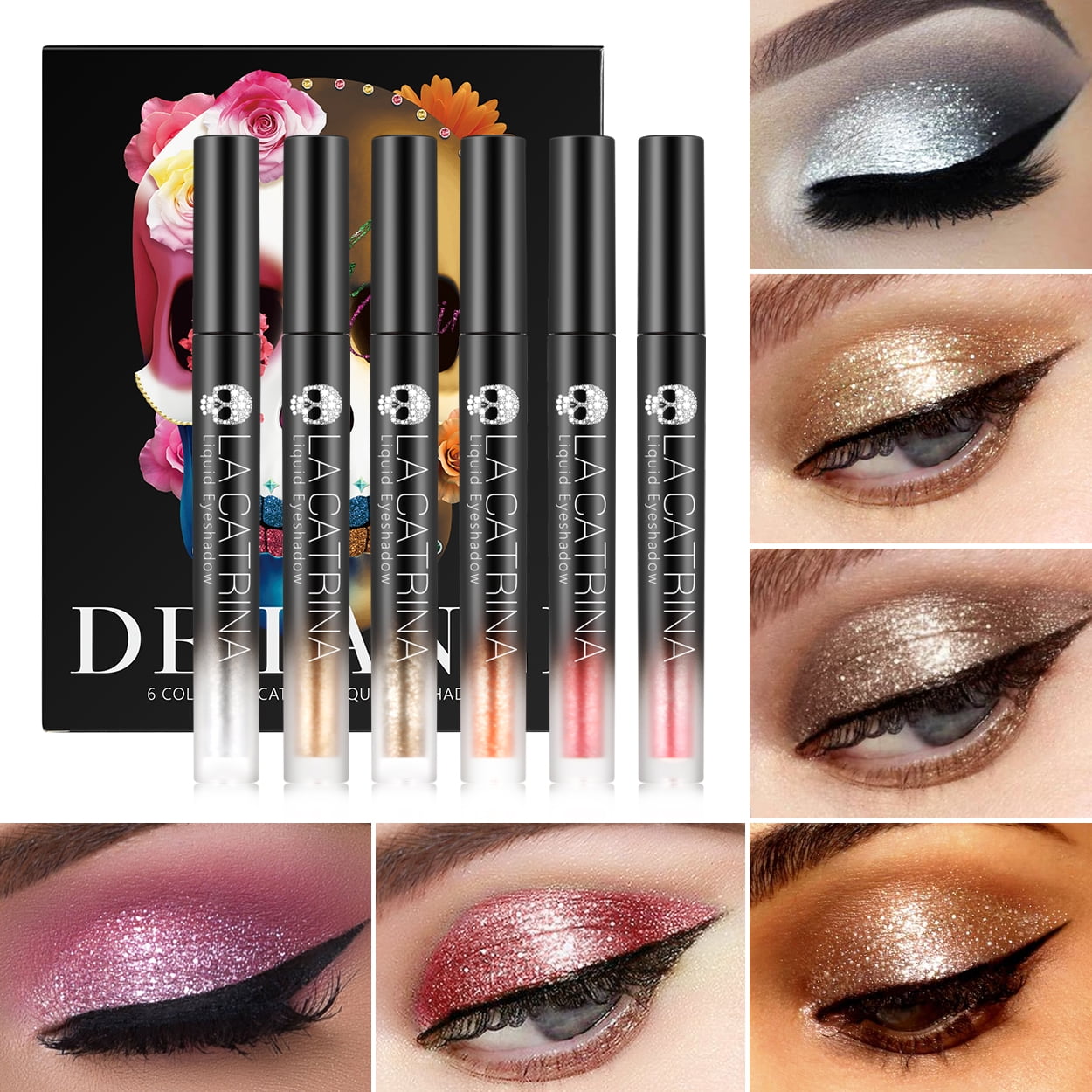 Liquid Glitter Eyeshadow Set,DE'LANCI 6 Colors Liquid Sparkle Eye