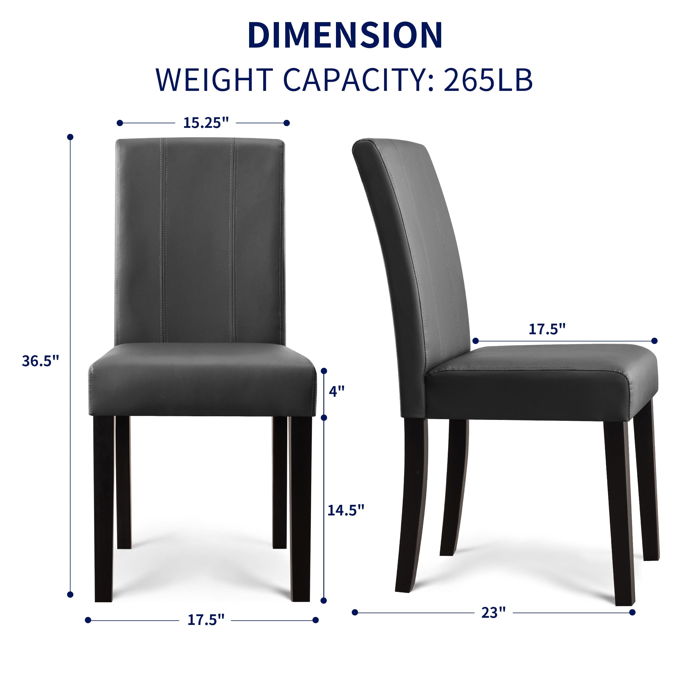 Subrtex Faux Leather Indoor Dining Chair Set of 2, Modern Mid-Century Chairs for Home, Gray