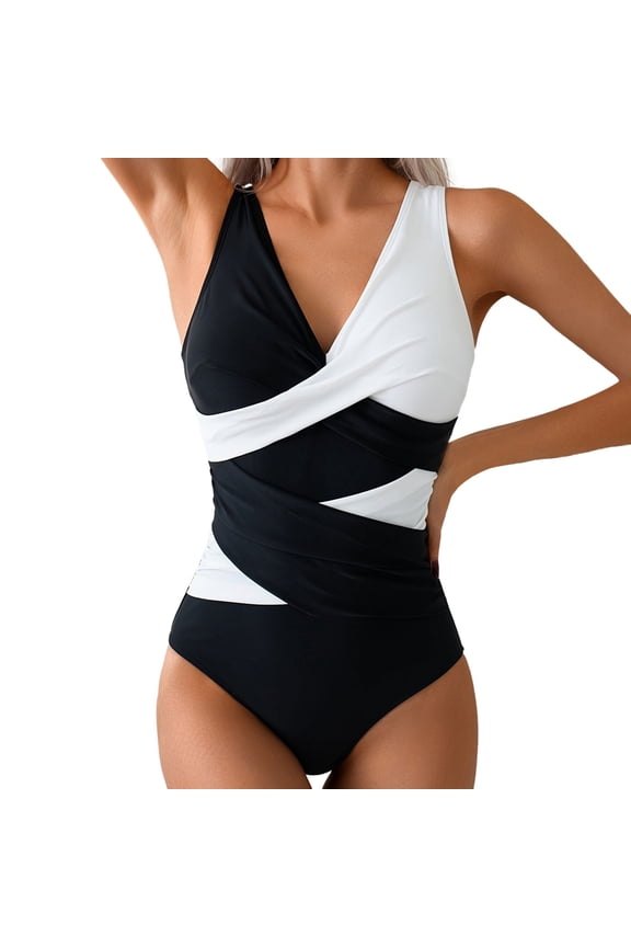 Women'S One Piece Swimsuit Backless Splicing Leopard Print Tummy Slimming Swimwear Crisscross Tie Chic Bathing Suit