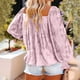 thumbnail image 4 of Blusa Puños con volantes Manga larga Cuello cuadrado Impresión Tops casuales de moda para mujer Rosa XXL, 4 of 6