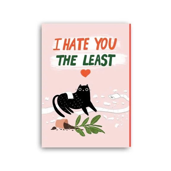Funny Cat Greeting Card - "I Hate You The Least" Blank Card for Friendship, Love, or Any Occasion - Includes Envelope