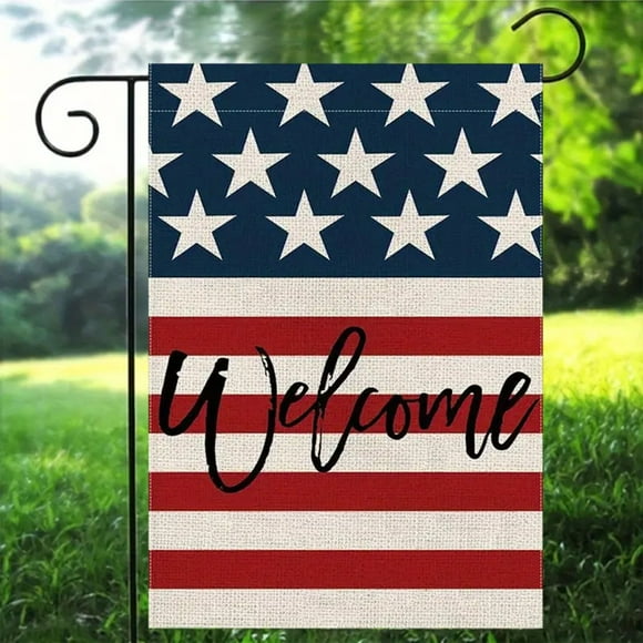 Vacemry Drapeau de Jardin pour la Fête de l'Indépendance, Décor Extérieur Patriotique en Lin Double Face, Drapeau Américain du 4 Juillet pour Décoration de Cour, Pelouse, Porche, Jardin, Bannière de Bienvenue pour Cour avant
