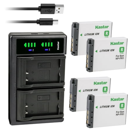 Kastar 4-Pack NP-FR1 Battery and LTD2 USB Charger Replacement for Sony Cyber-Shot DSC-P150/L Cyber-Shot DSC-P150/S Cyber-Shot DSC-P200 Cyber-Shot DSC-P200/B Cyber-Shot DSC-P200/R DSC-P200/S Camera