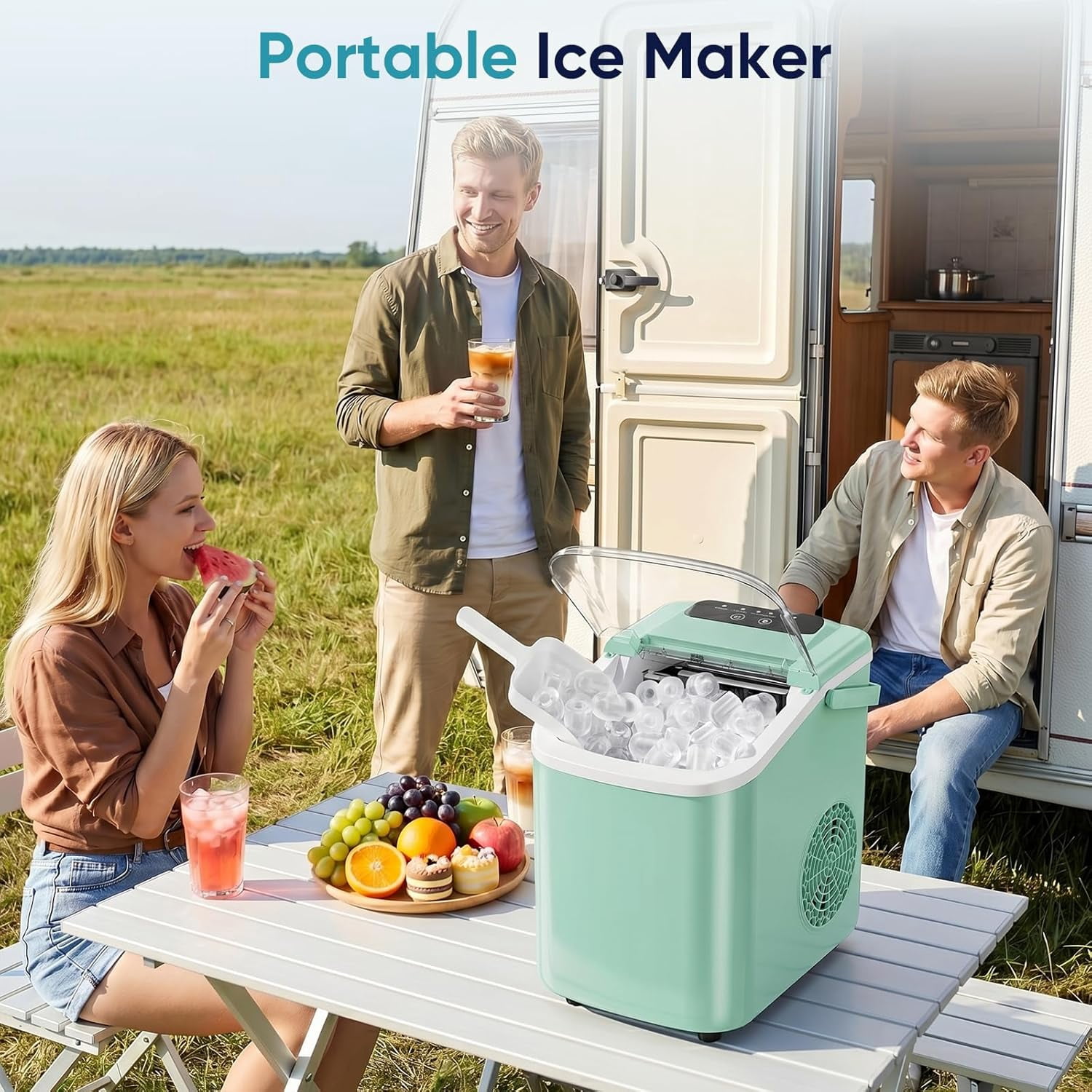 Countertop Ice Maker, 26lb/Day Bullet Ice Maker Machine with Handle, 9 Cubes in 6-8 Minutes, Auto-Cleaning for Home, Kitchen, Green